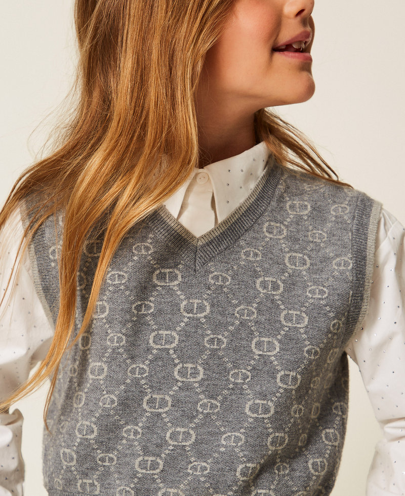 Jacquard knit sleeveless jumper with Oval T Mid Grey/Light Grey Micro Logo Girl 252GJ3023_12796_04