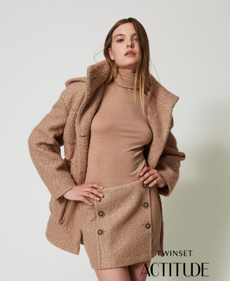 Curly wool cloth miniskirt Beaver Brown Woman 242AT2072_11960_01