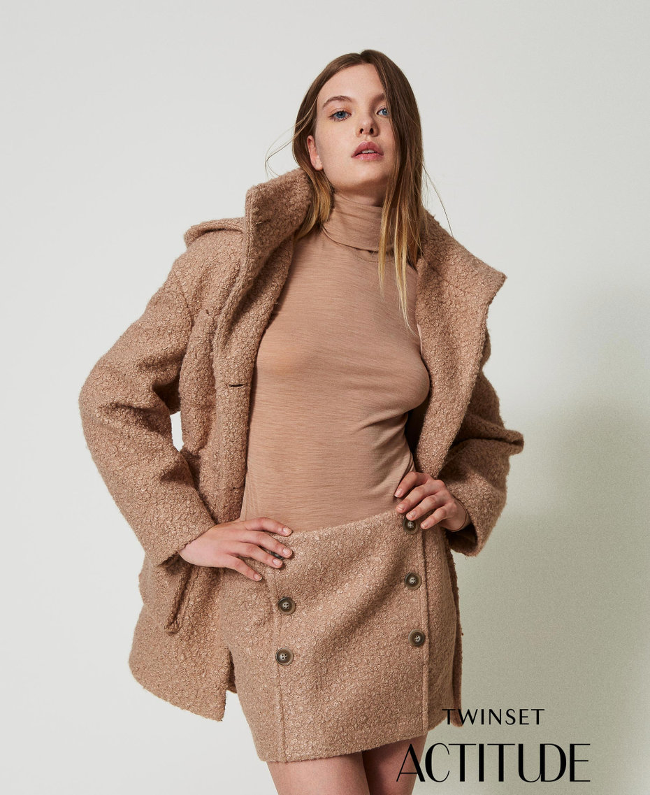 Curly wool cloth miniskirt Beaver Brown Woman 242AT2072_11960_01