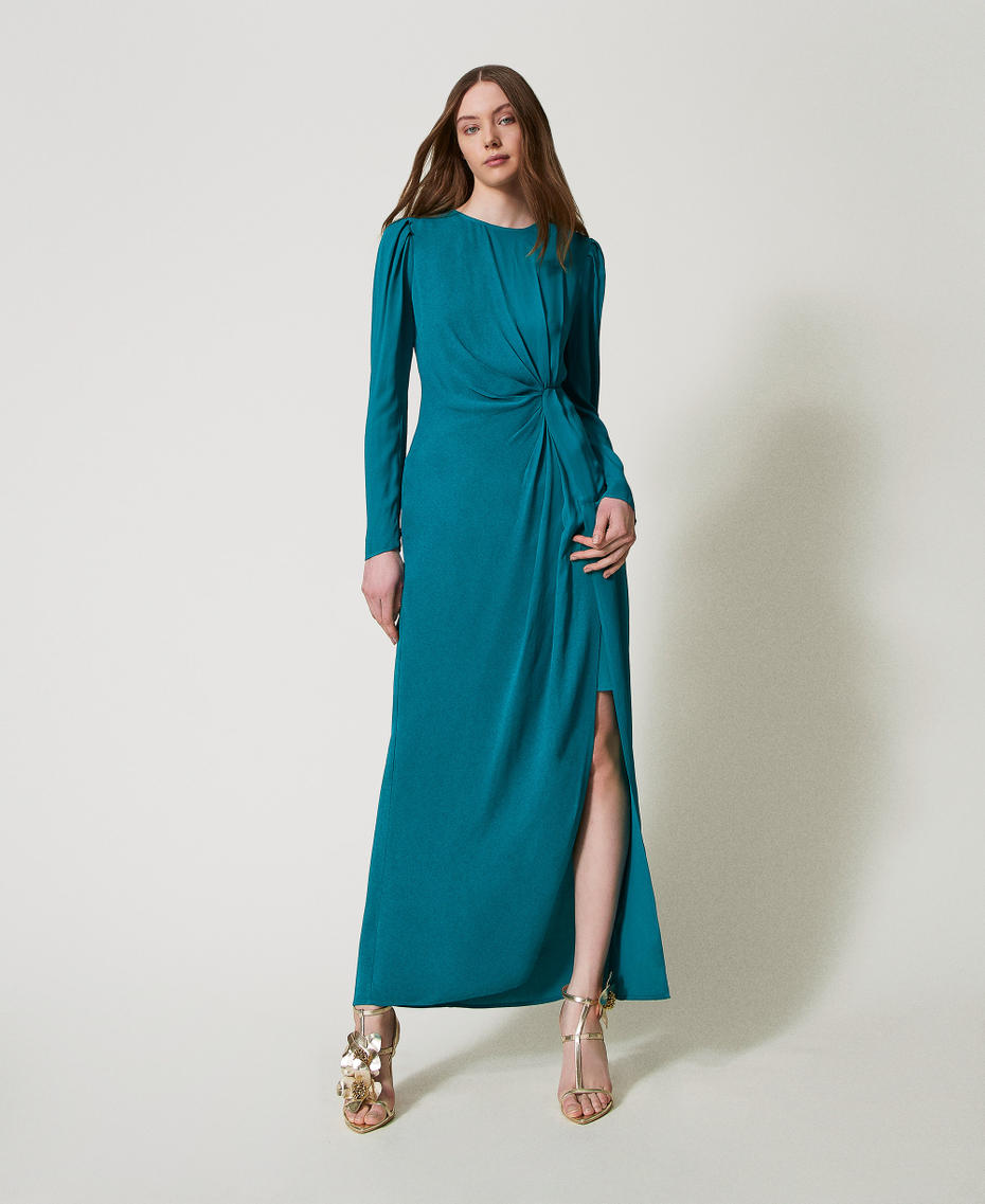 Robe longue en crêpe de Chine Dark Emerald Sea Femme 251TP2143_12293_01