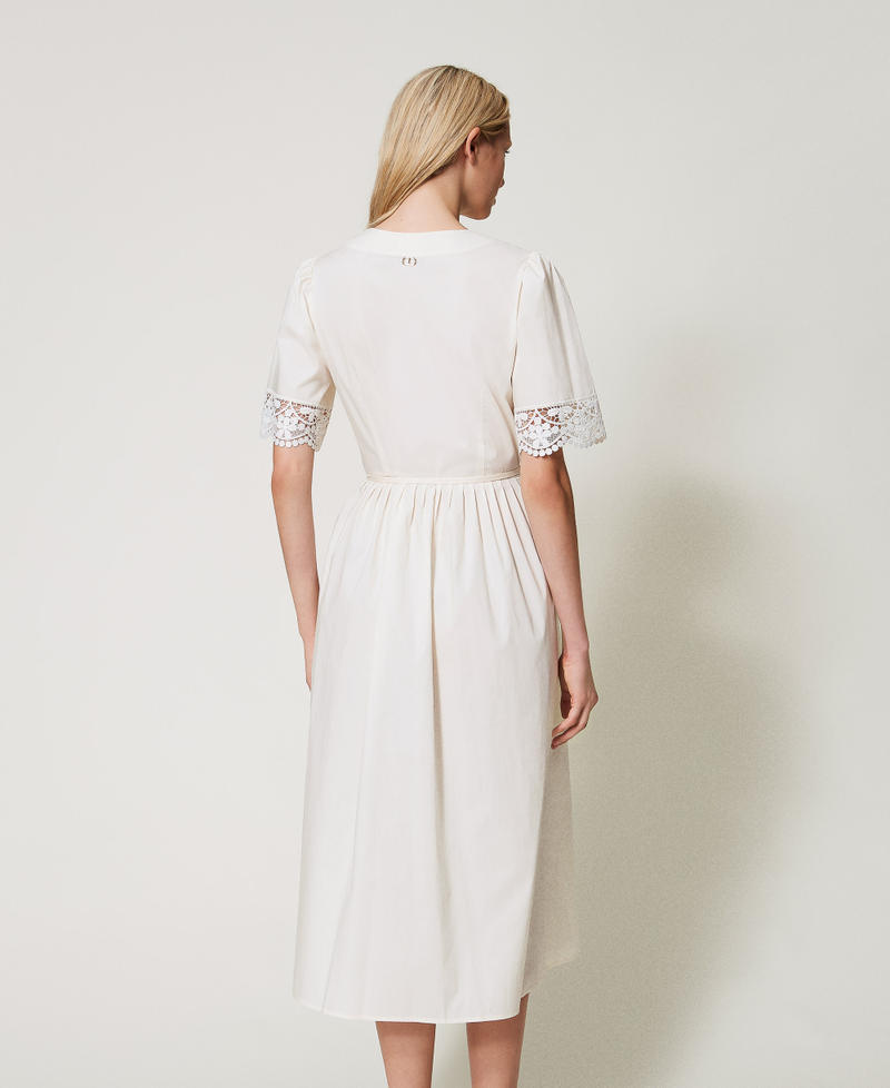 Midi dress in poplin with lace White Snow Woman 251TT2091_00282_03
