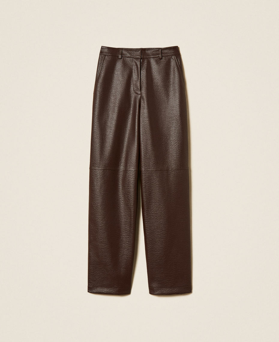 Wide faux leather trousers Chocolate Plum Woman 262AP2292_13655_S0