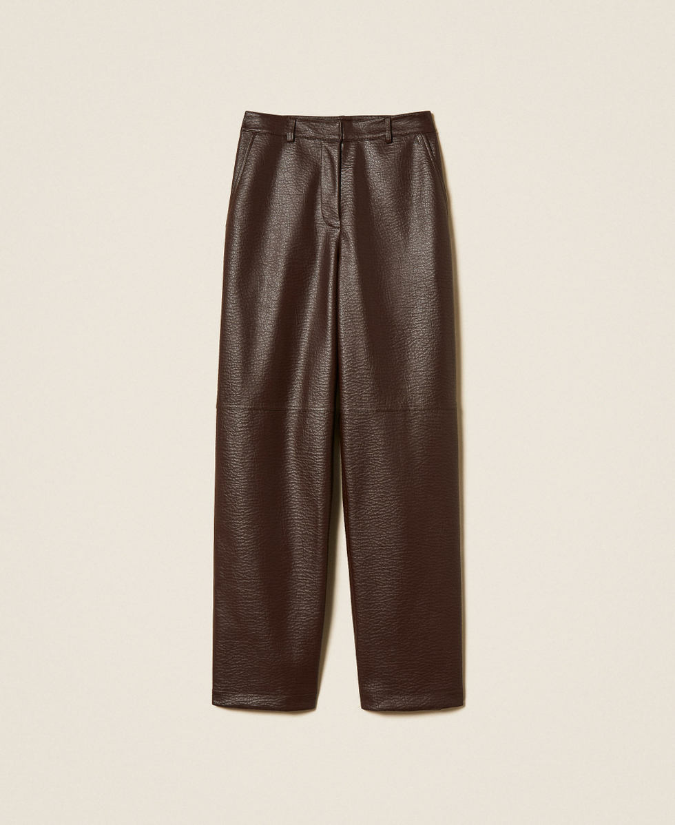Wide faux leather trousers Chocolate Plum Woman 262AP2292_13655_S0