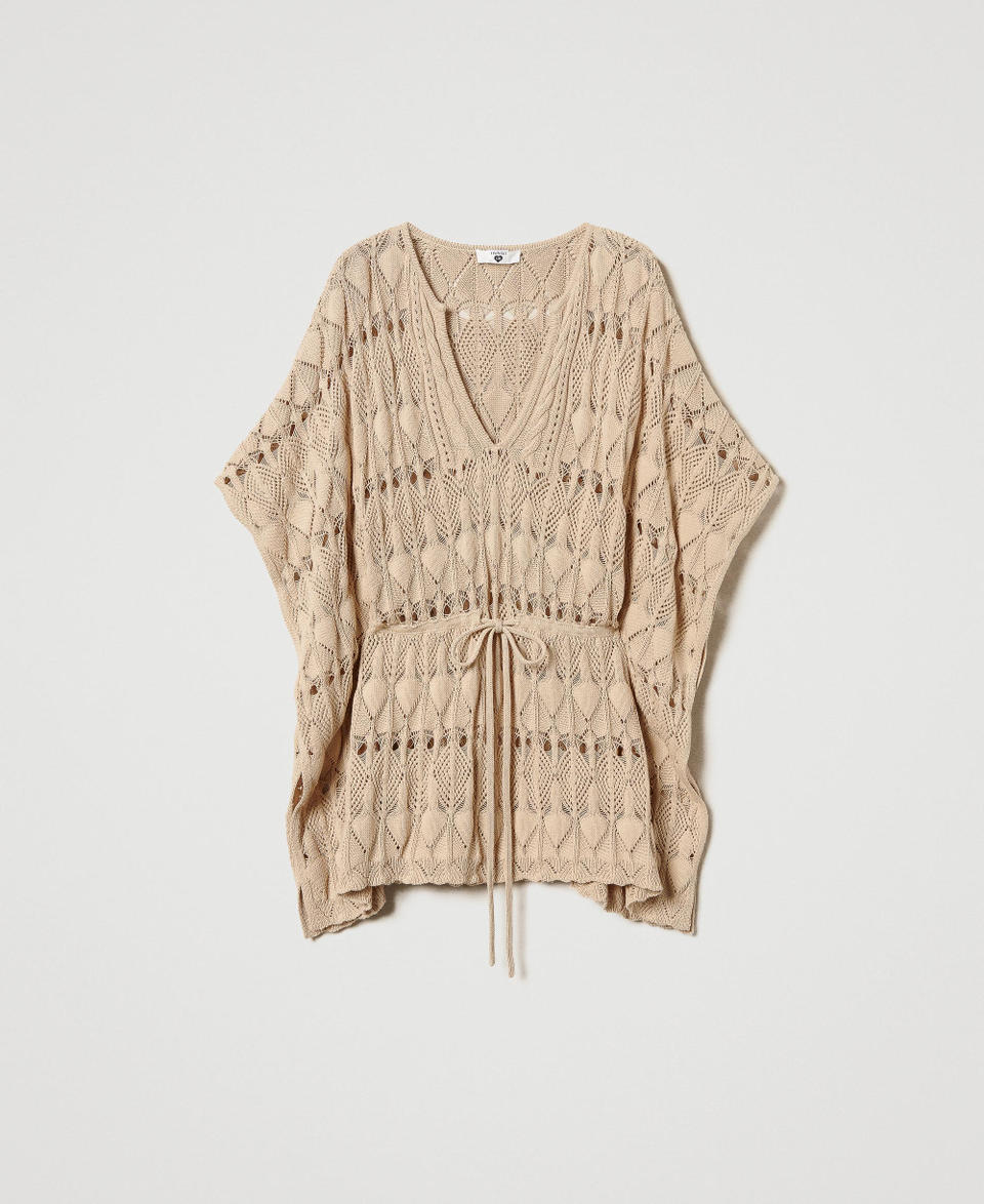Caftano in maglia traforata Natural Beige Donna 251LB3RDD_12129_0S
