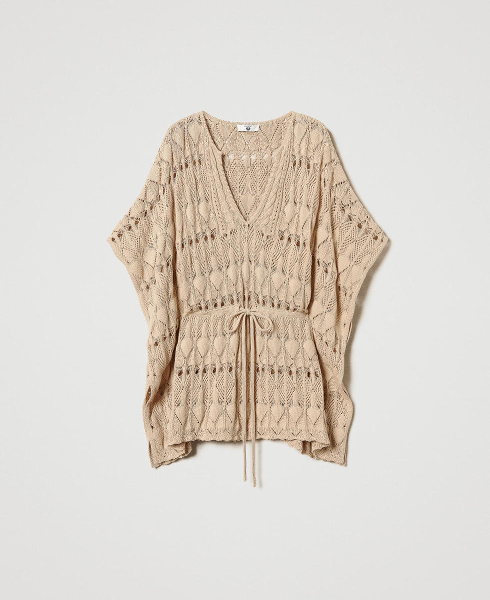Open knit kaftan Natural Beige Woman 251LB3RDD_12129_S0