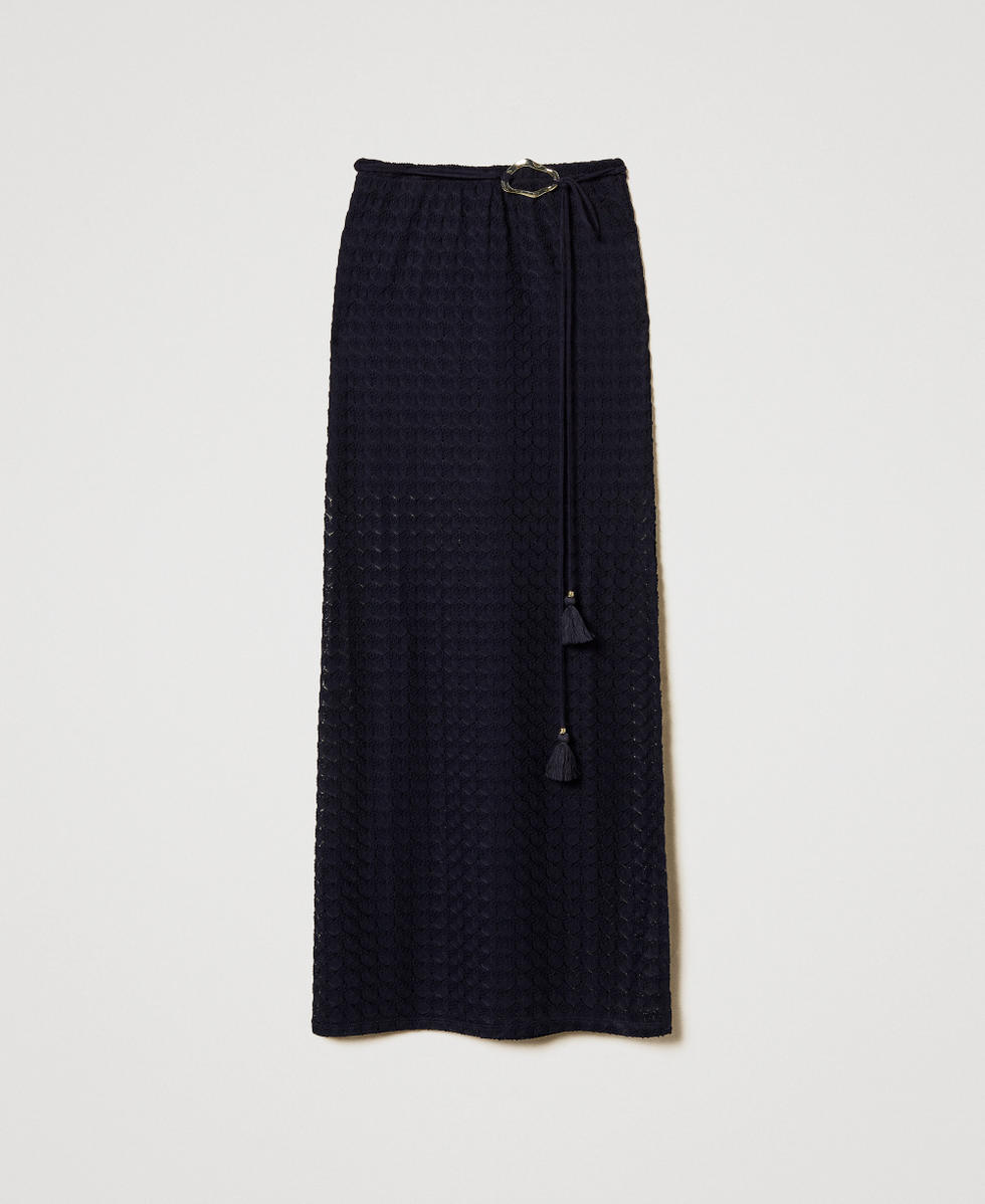 Jupe mi-longue en crochet Bleu Classique Femme 251LM2HBB_11956_S0