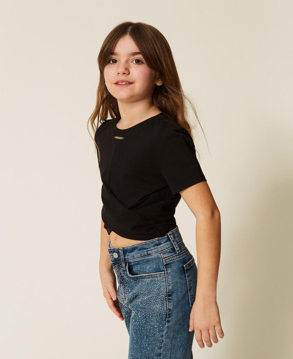 T-shirt avec logo et finition crois&eacute;e Noir Fille 261GJ2256_00006_02