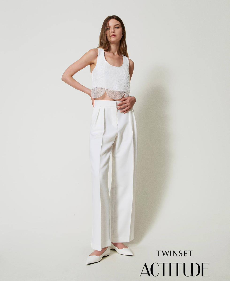 Pantalon palazzo avec plis Off White Femme 242AT2132_00526_01
