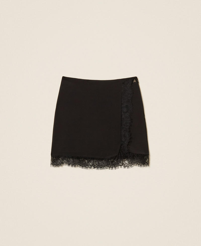 Minigonna in cr&ecirc;pe con pizzo Nero Donna 262AT2071_00006_S0