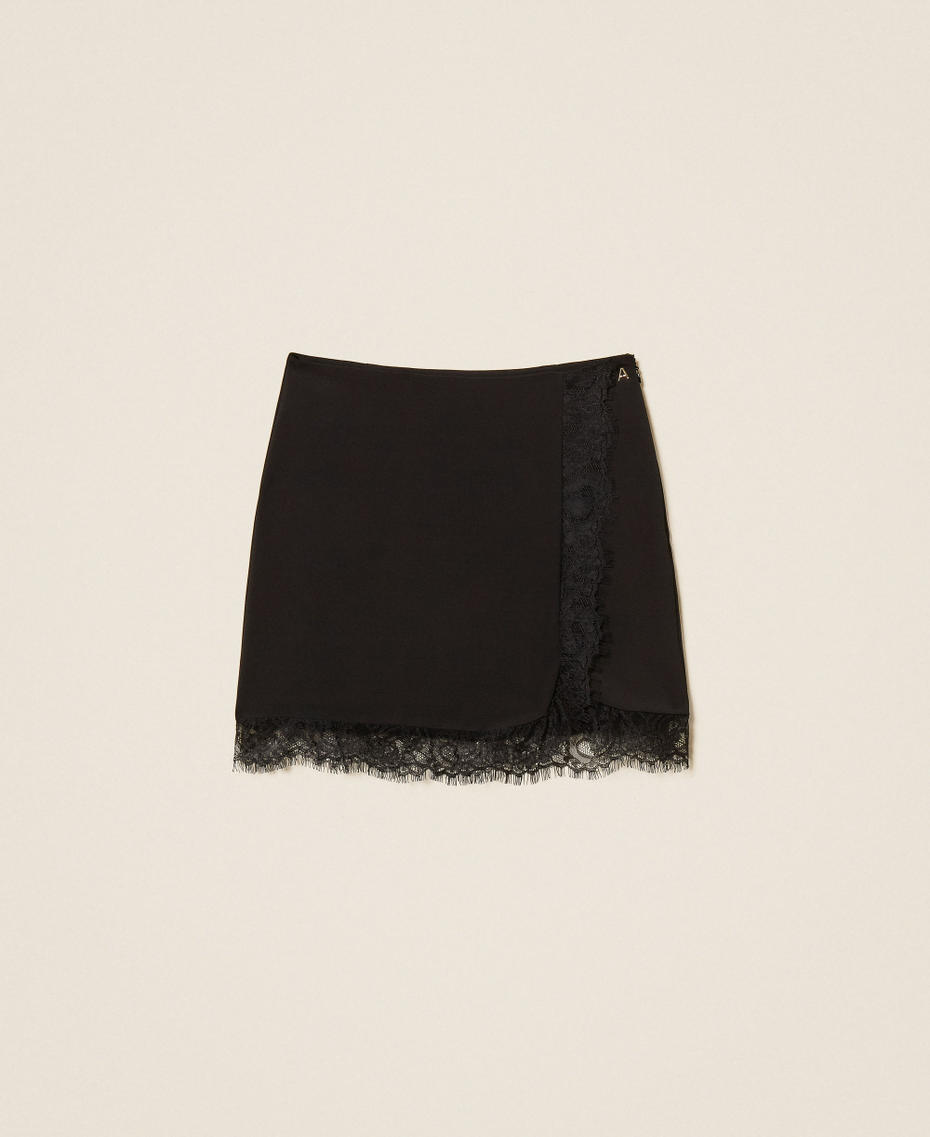 Minigonna in cr&ecirc;pe con pizzo Nero Donna 262AT2071_00006_S0
