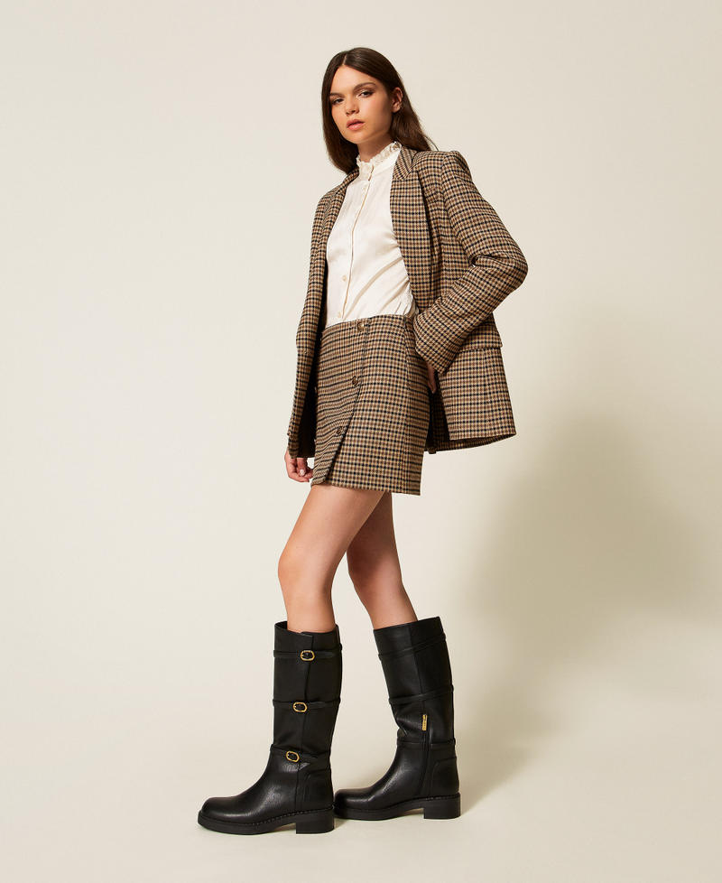 Wool blend chequered mini skirt Camel/Black Small Check Woman 252TT2422_12884_02