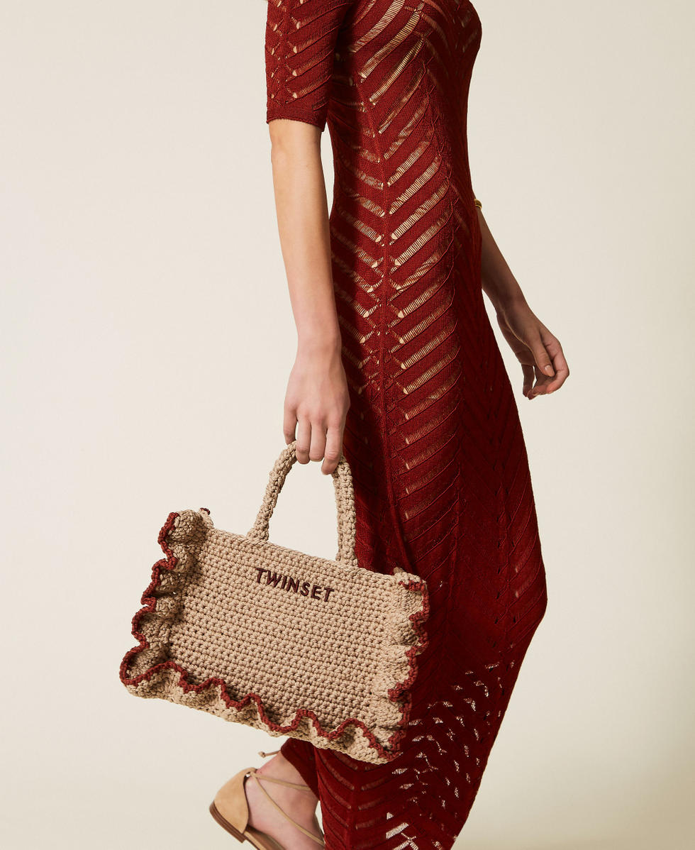 Crochet shoulder bag with flounces