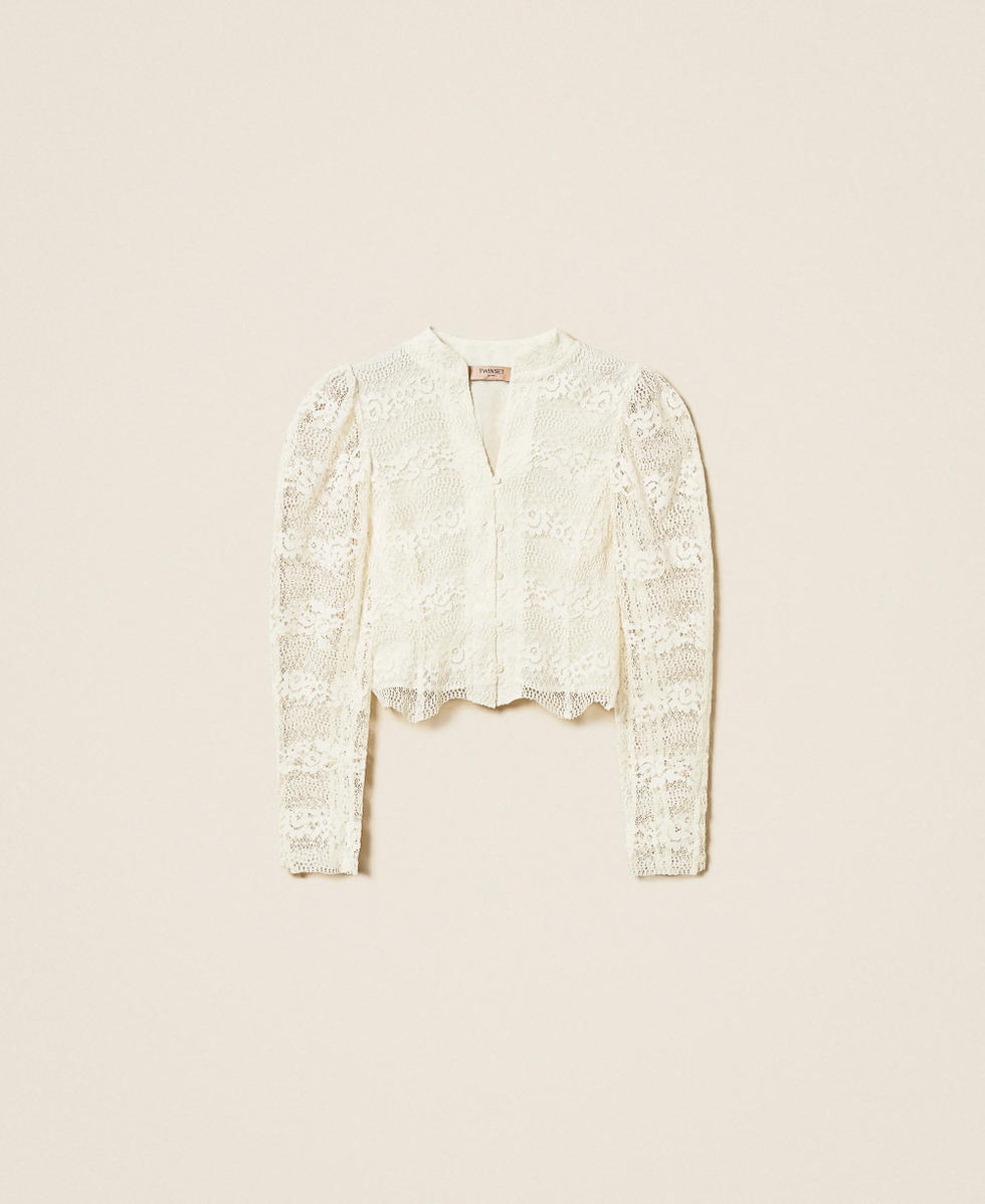 Macram&eacute; lace jacket Mother Of Pearl Woman 261TP2902_00059_S0