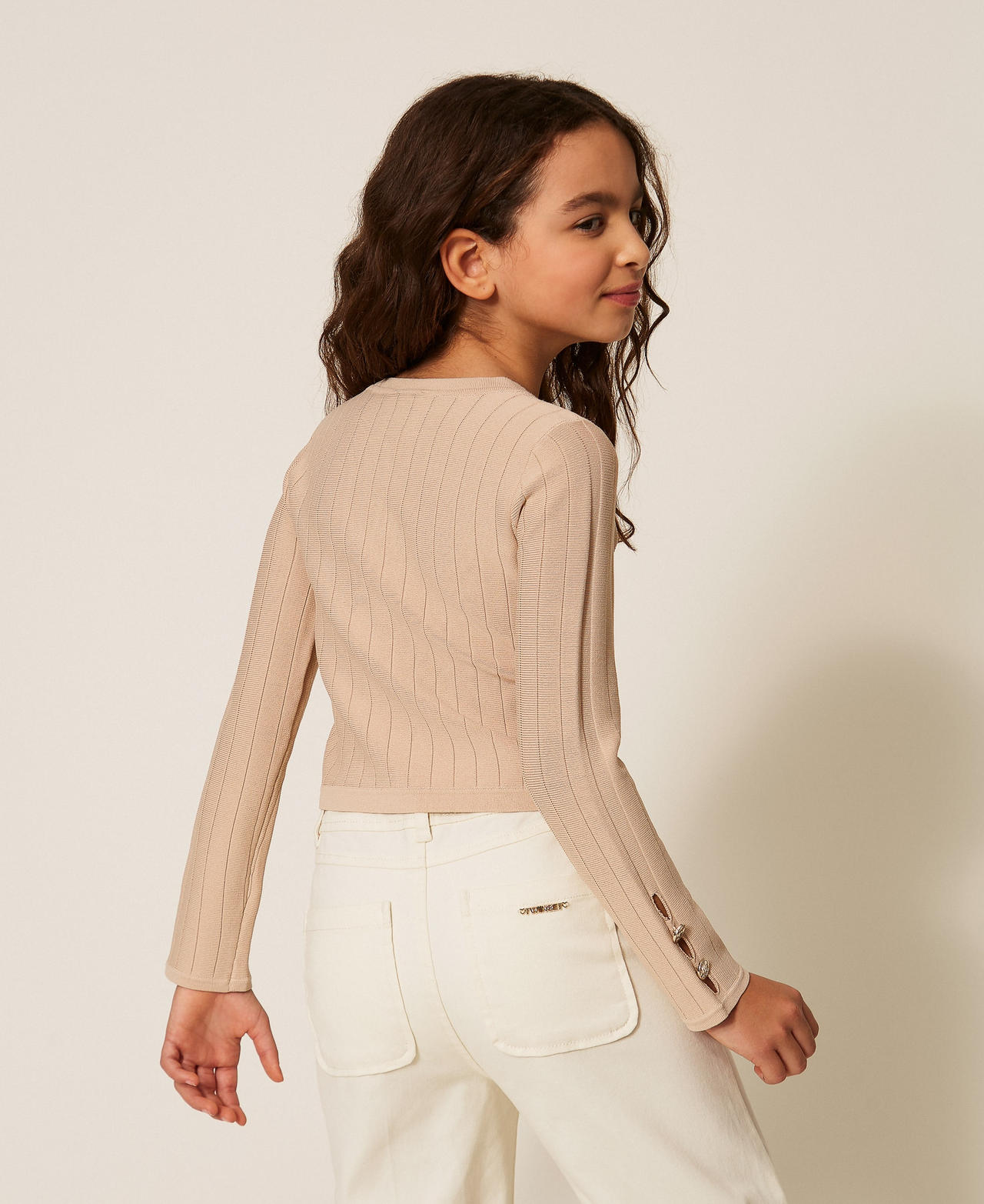 Openwork jumper with buttons Safari Beige Girl 261GJ3Q23_13191_03