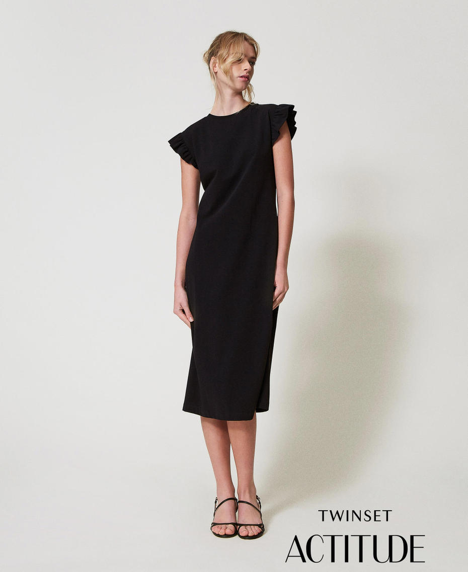 Midi dress with criss-crossed drawstring Black Woman 251AP2134_00006_PA