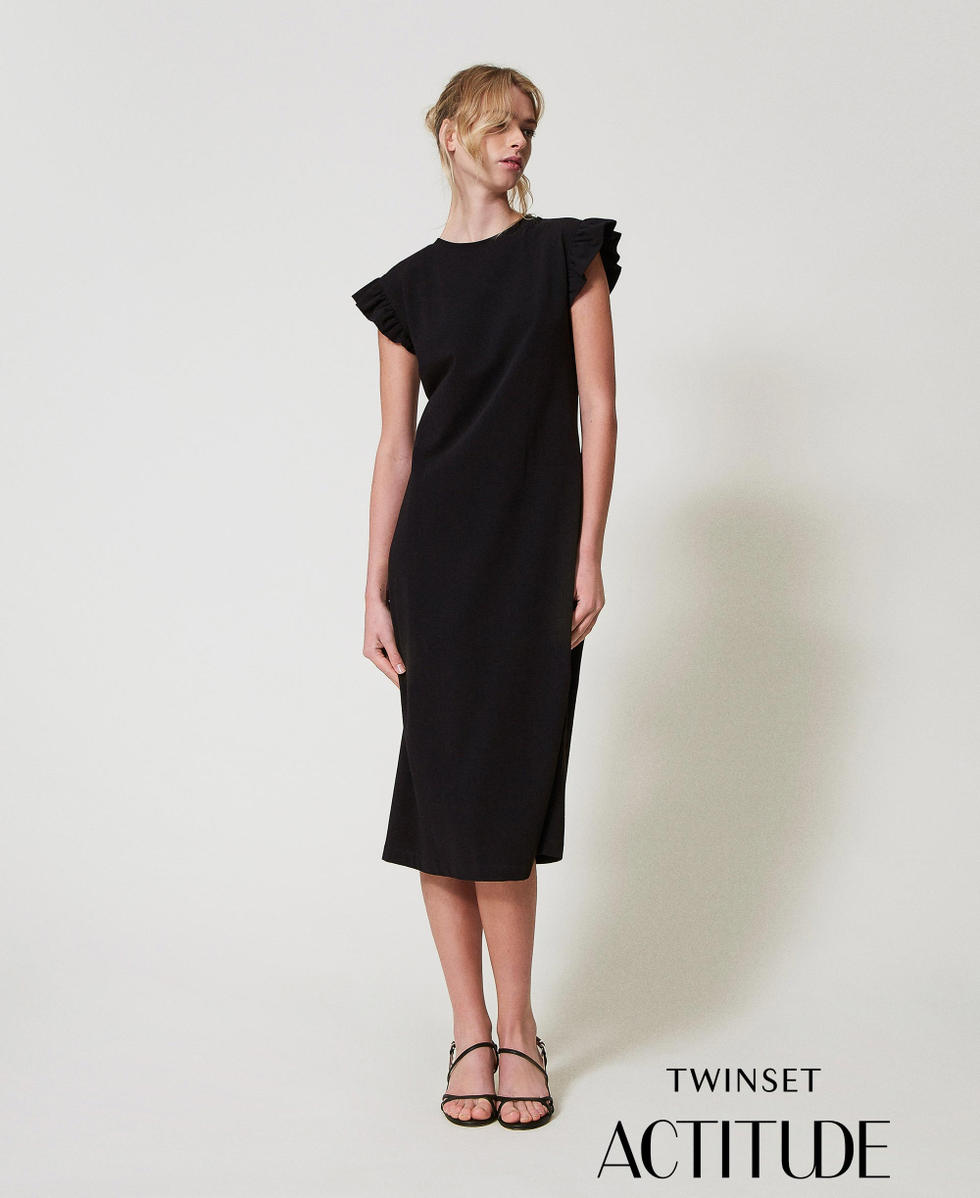 Robe midi avec cordon de serrage crois&eacute; Noir Femme 251AP2134_00006_PA