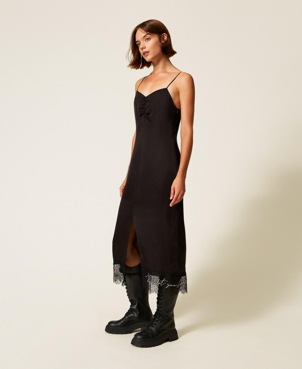 Robe midi MYFO avec dentelle et broderies Noir Femme 252AQ2032_00006_02