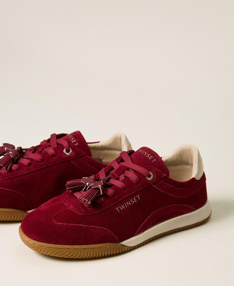 Suede trainers with tassels Indian Red Red Woman 262TCP090_00620_02