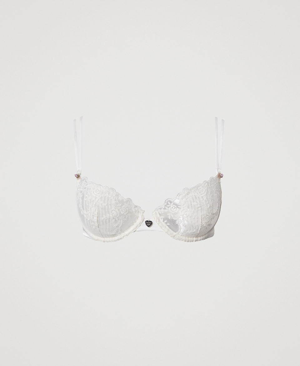 Embroidered tulle underwire bra Antique White Woman 251LL6D55_00245_S0
