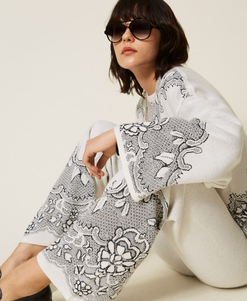 Jacquard wool blend knit trousers Mother of pearl/Black Jacquard Woman 262TP3523_13955_PD