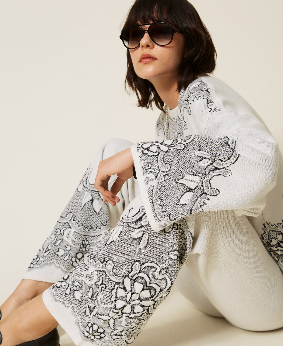 Jacquard wool blend knit trousers Mother of pearl/Black Jacquard Woman 262TP3523_13955_PD
