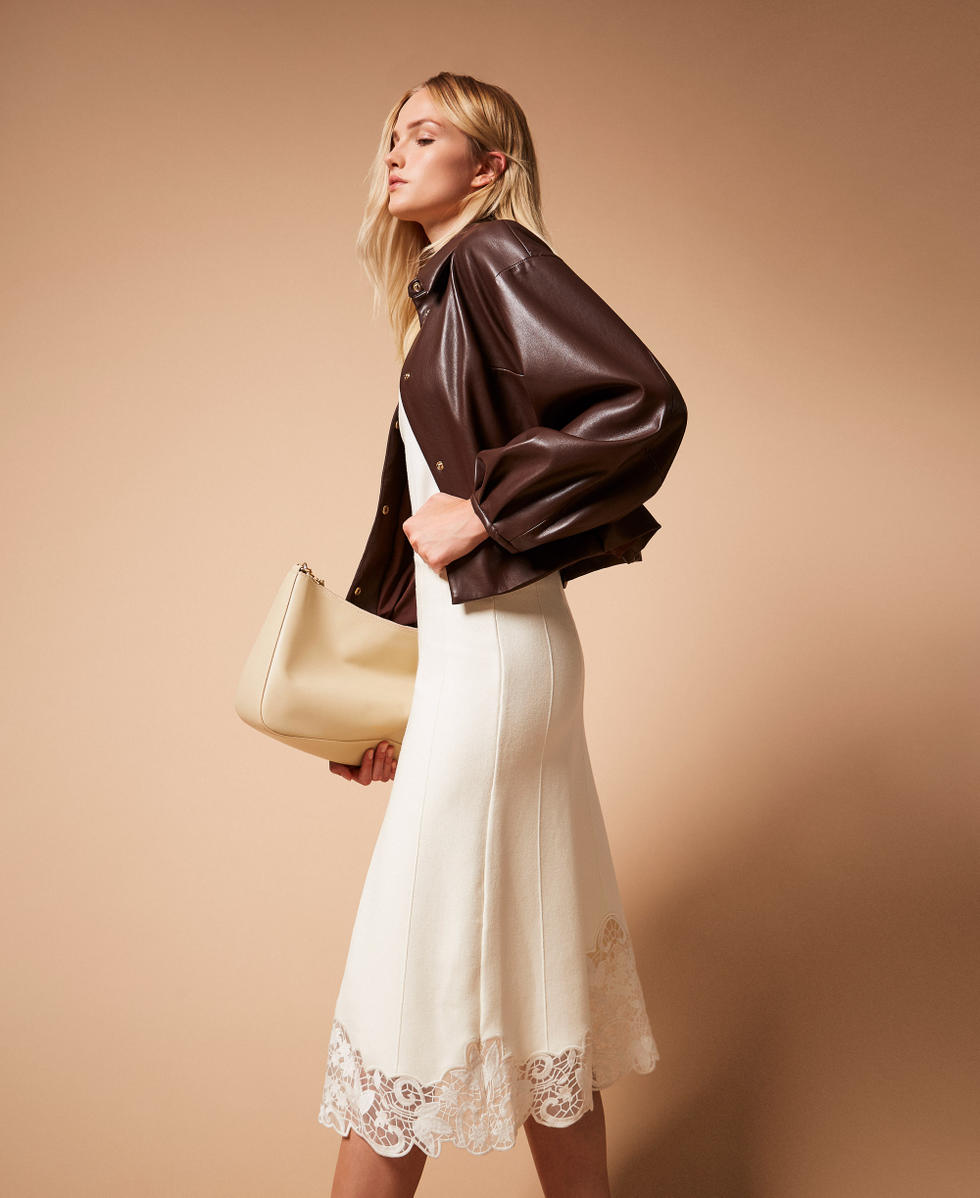 Knit midi skirt with organza White Snow Woman 252TP3407_00282_PC