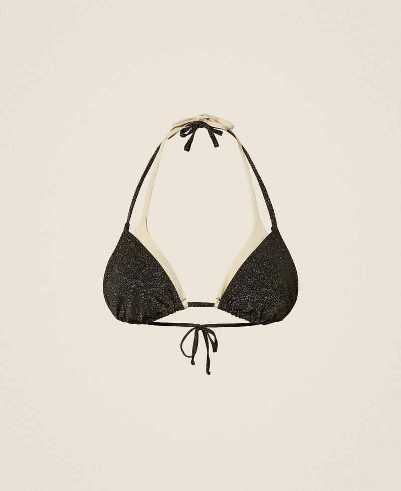 Two-tone triangle bikini top with lurex Two-tone Black/Parchment White Woman 261LBME22_05807_S0