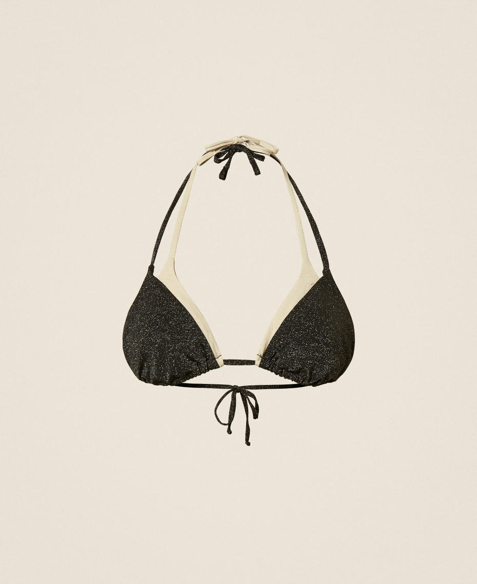 Two-tone triangle bikini top with lurex Two-tone Black/Parchment White Woman 261LBME22_05807_S0