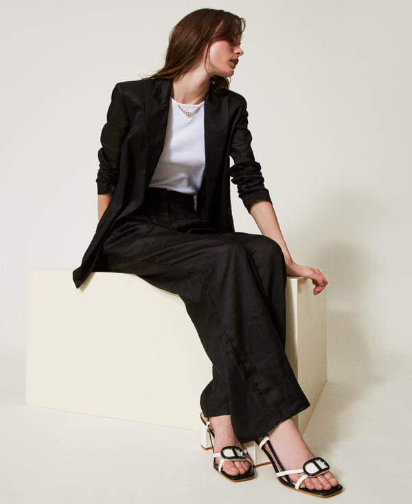 Faux patent leather multicolour sandals