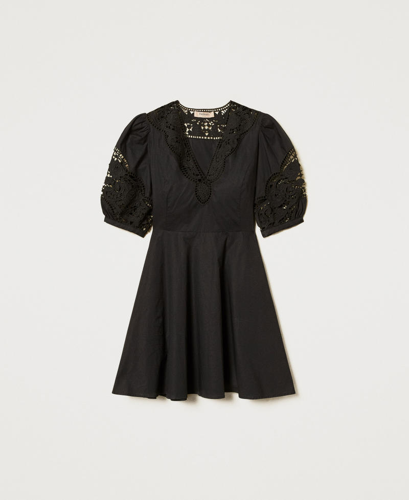 Short dress in broderie anglaise poplin Black Woman 251TT2334_00006_S0