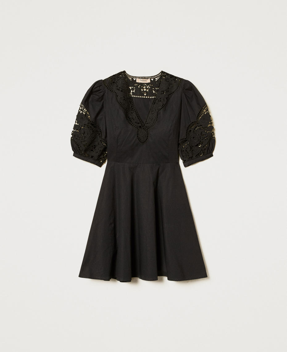 Short dress in broderie anglaise poplin Black Woman 251TT2334_00006_S0