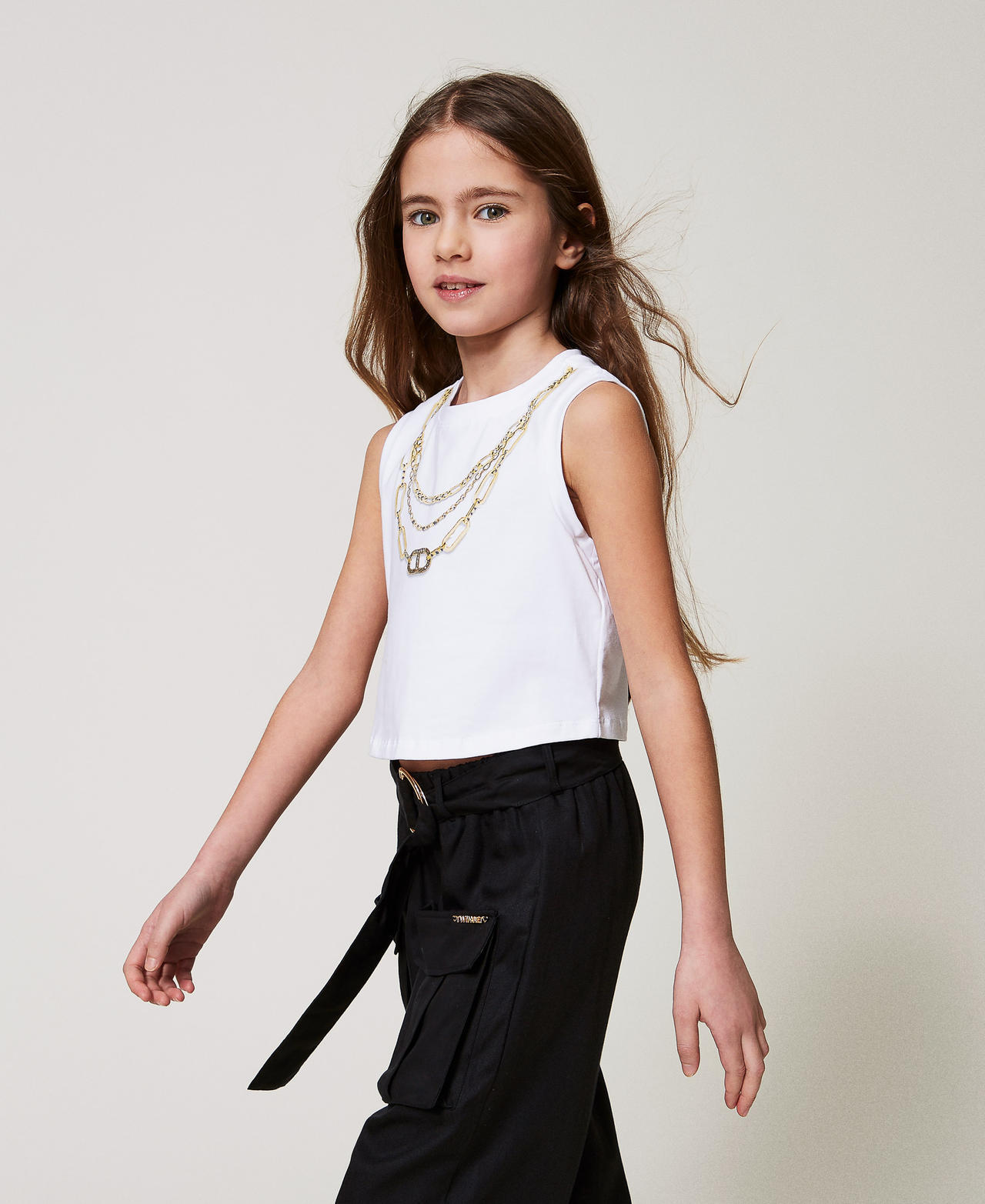 Crop-Top mit Print und Strass Print Halskette / Ice Mädchen 251GJ2483_12333_02
