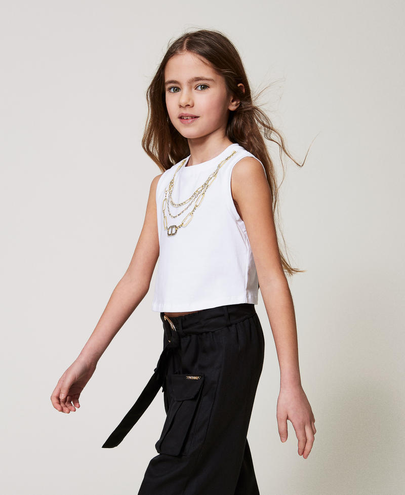Crop-Top mit Print und Strass Print Halskette / Ice Mädchen 251GJ2483_12333_02