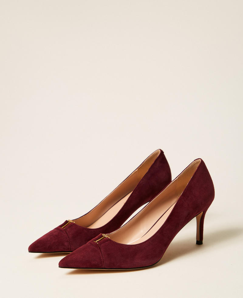 Zapatos de tac&oacute;n de ante con logo Burgundy Red Mujer 262TCP014_13670_02