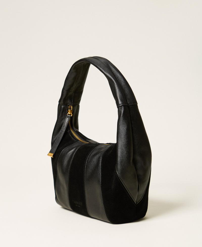 Hobo-Tasche aus Veloursleder und Leder Schwarz Frau 262TD8201_00006_02