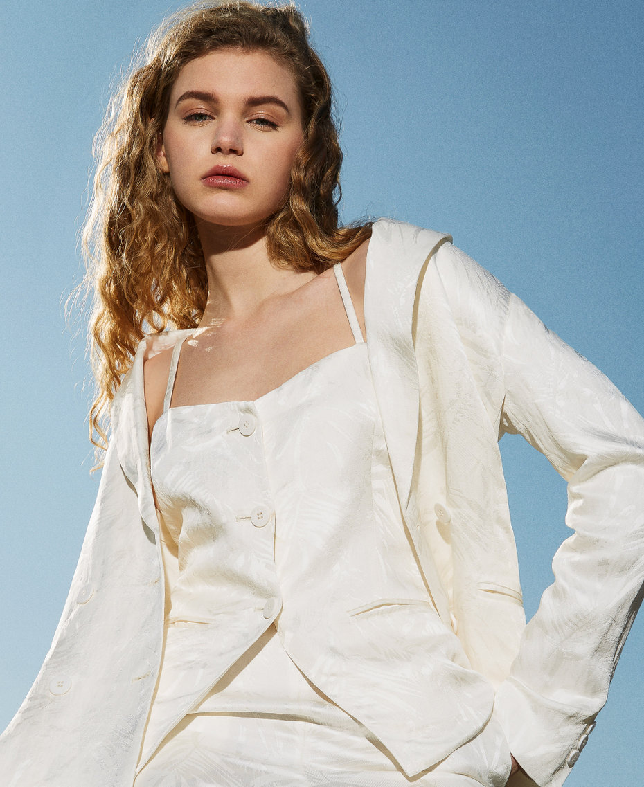 Fitted jacquard satin top White Snow Woman 251TT2174_00282_PC