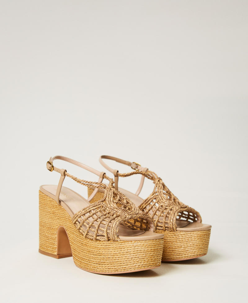 Platform sandals with a woven upper Natural White Woman 251TGT056_00497_02