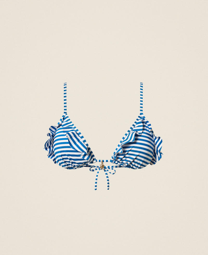 Striped jacquard triangle bikini top Mediterranean Blue/Off White Stripes Woman 261LMMC22_13474_S0