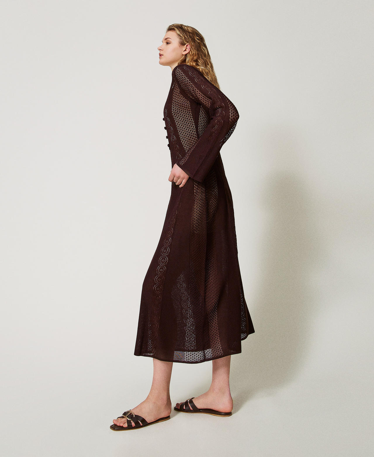 Robe longue en maille ajourée Coffee Femme 251TT3050_00203_02