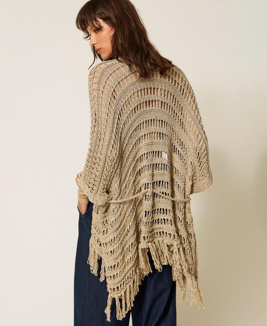 Crochet knit poncho Delicate Sand Beige Woman 261TA4340_13161_03