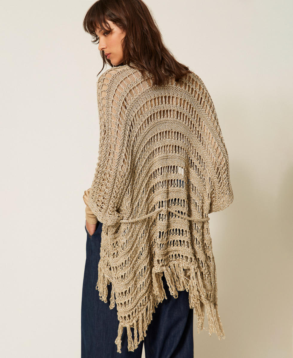 Poncho en maille crochet Beige &laquo;&nbsp;Delicate Sand&nbsp;&raquo; Femme 261TA4340_13161_03