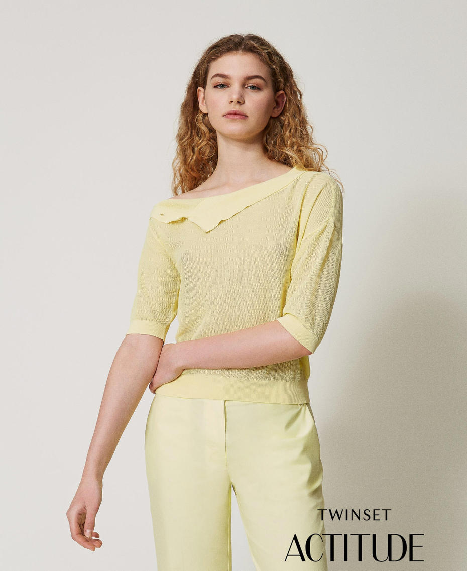 Asymmetrischer One-Shoulder-Pullover Yellow Pear Frau 251AX3031_12348_PA