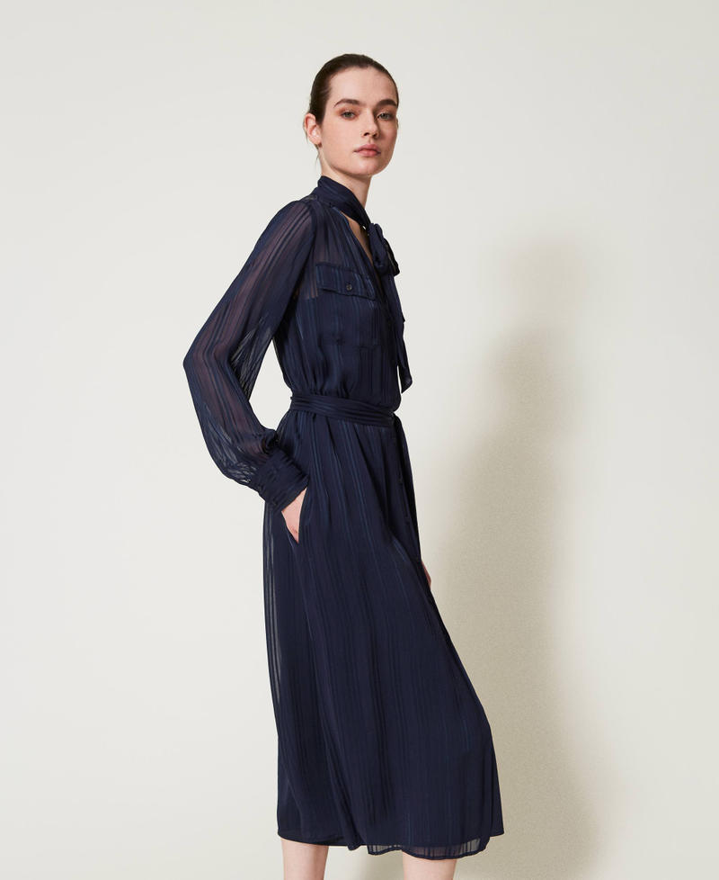 Georgette and satin midi shirt dress Blue Night Woman 251TP2260_00238_02