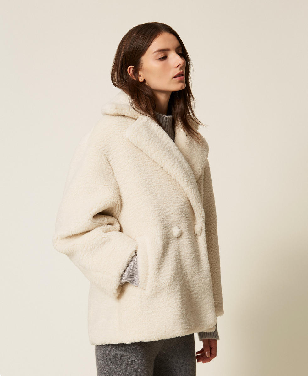 Faux fur pea coat with lurex Off White Woman 252LL2RBB_00526_02