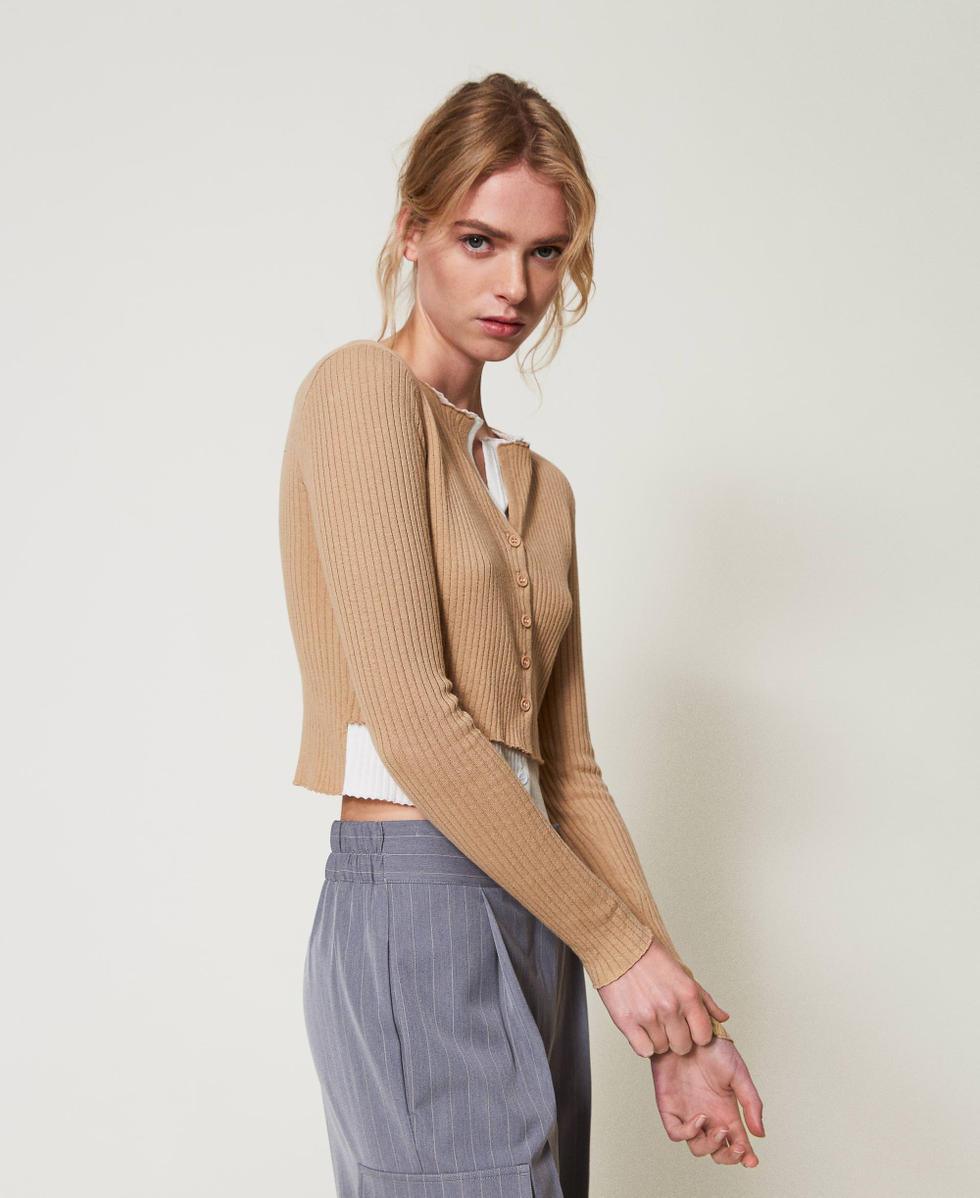 Trompe-l'oeil fitted cardigan Woman, Beige | TWINSET Milano