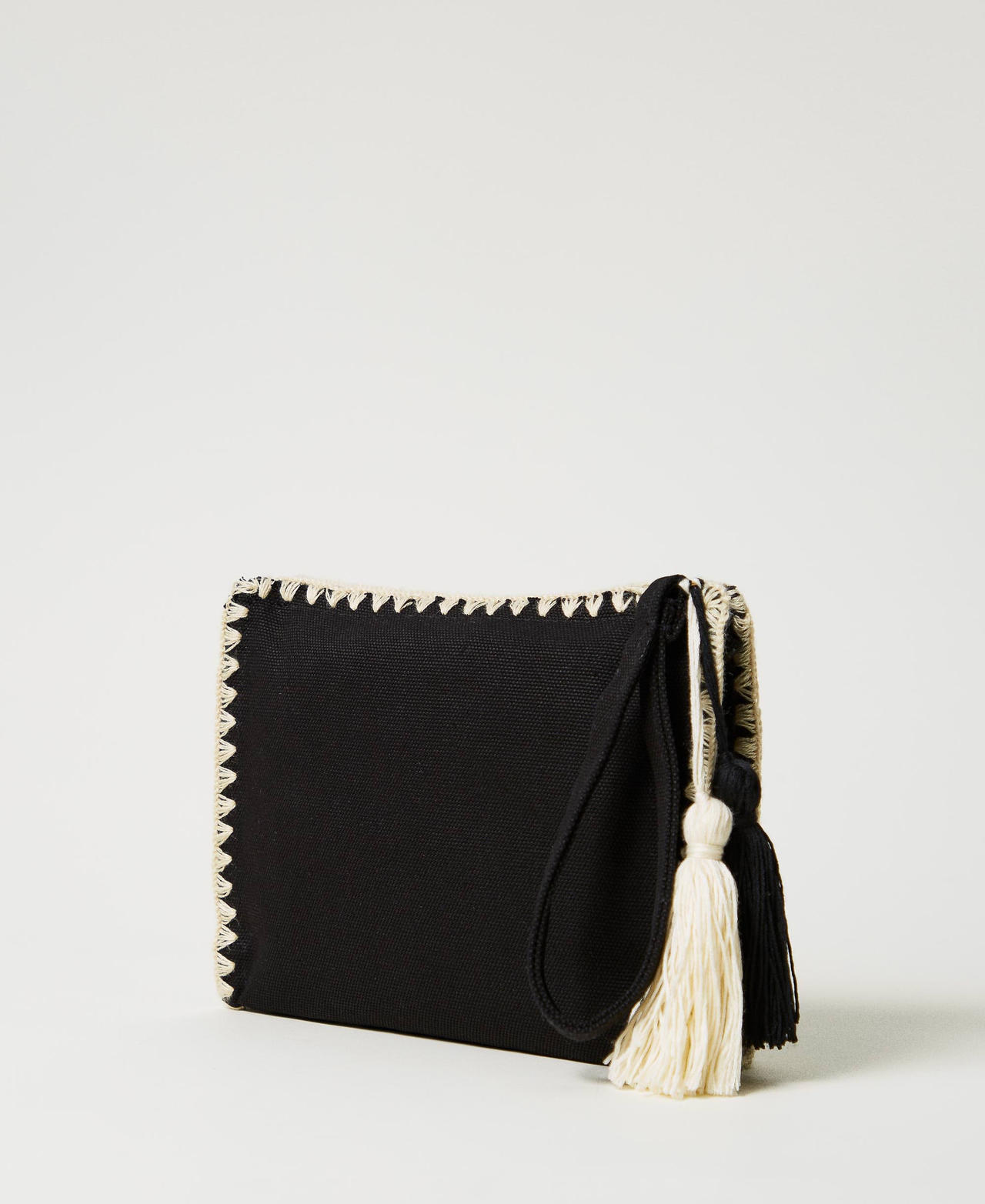 Pochette in canvas con ricamo Nero Donna 251LB7AGG_00006_03