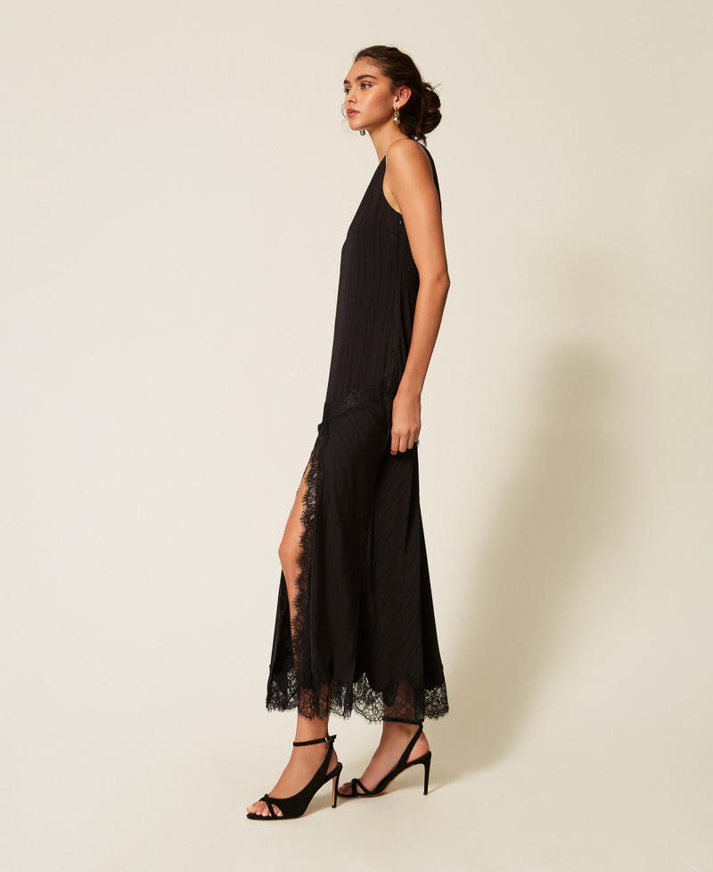 Abito lungo in raso e pizzo Nero Donna 262TP2120_00006_02