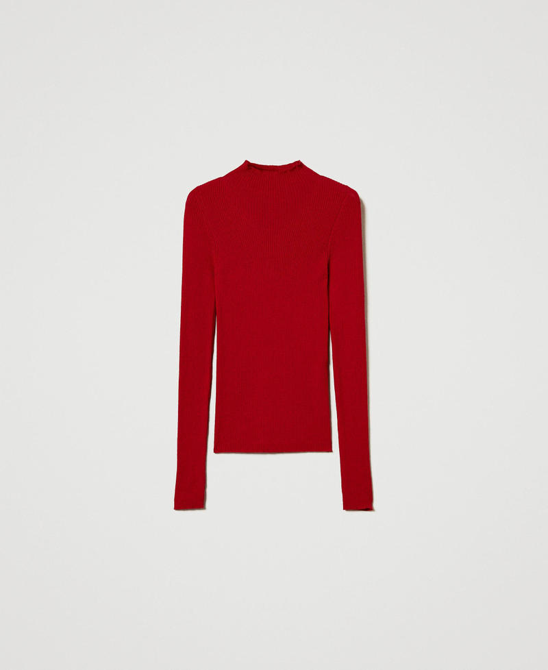 Nahtloser Stehkragenpullover aus Wolle Venedigrot Frau 242TT3550_00740_S0