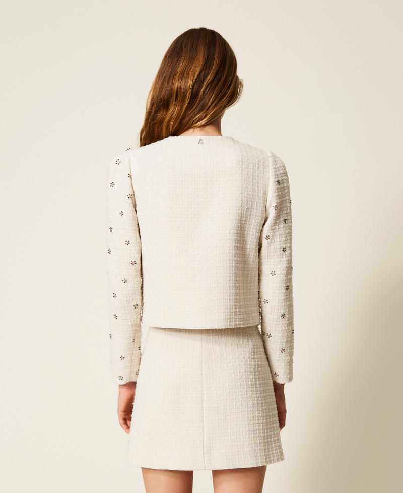 Mini-jupe en tissu bouclé avec broderies Blanc Neige Femme 252AP2132_00282_03