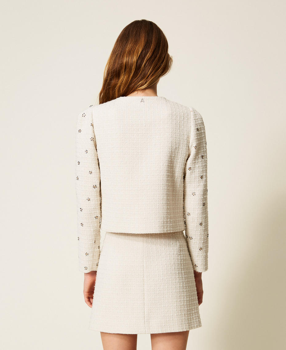 Mini-jupe en tissu bouclé avec broderies Blanc Neige Femme 252AP2132_00282_03